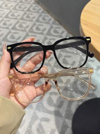 2 Pieces Of Women's Black And Champagne Studded Square Blue Light Glasses,Made Of PC Material, Light,Y2K Style, Mobile Phone Accessories,Blue Light Glasses Women,Fake Glasses,Clear Glasses,Glasses Women,Christmas Accessories,Halloween Edit,Suitable For Daily Office Commuting,Back-To-School Season,Gaming,Looks Of Party,Campus Study.