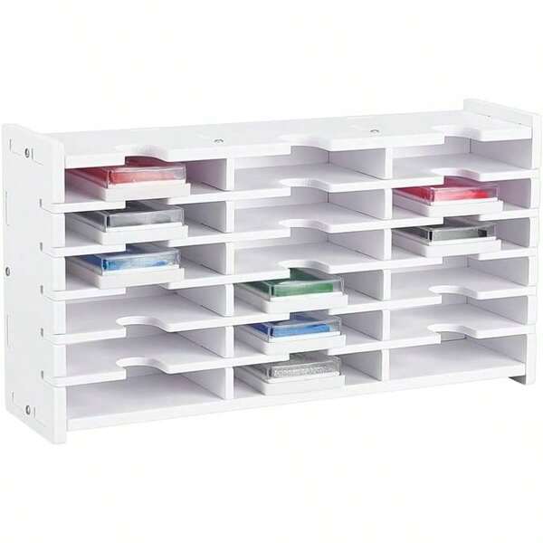 Ink Pad Storage Rack 18 Grids Inkpad Storage Box Stamp Pad Organizer White Stamp Pad Organizer Holder Desktop Crafts Supply Stackable Wall Mount 33x17.6x8.3cm