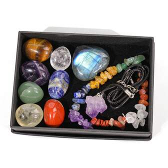 7 Chakra Natural Stone Set, Includes 7 Chakra Tumbled Stones, 7 Chakra Bracelet, Natural Stone Pendant, Labradorite & Rose Quartz Heart, Suitable For Home Decor, Indoor Decoration, Gift Giving