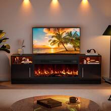 [2 Packages Shipping]Modern Fireplace TV Stand With 36" Electric Fireplace, And Storage Cabinet For TVs Up To 80" - High Gloss Wood Design For Living Room,Thanksgiving,Christmas  Gift - Xem 5