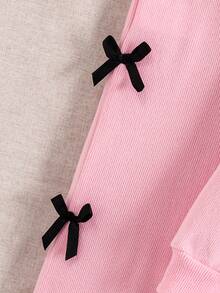 女童优雅白色套装，针织开衫，网眼波点大领设计，搭配黑色蝴蝶结点缀，搭配阔腿裤，黑色小蝴蝶结，简约又不失甜美，适合家庭聚会或艺术课，秋冬 - 粉色 - 查看 8