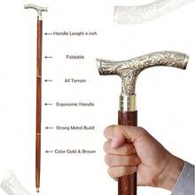 Men Derby Canes And Wooden Walking Stick For Men And Women - 37" Solid Brass Handle Wooden Walking Stick Cane Vintage Designer Handmade - 紅木色 - 查看 4