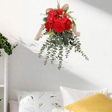 Guirnalda de flores artificiales estilo rústico primaveral y veraniego con hojas para decorar la puerta de entrada - Rojo - Ver 4