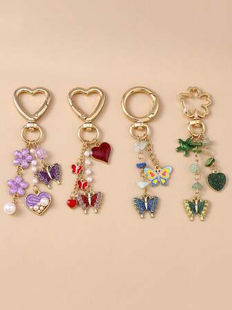 1 pieza Llavero con forma de mariposa y corazón, llavero de moda con diseño de animal y flor, accesorio colgante para bolso, regalo para amiga, hermana, maestra o coche