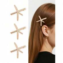 3pcs Vintage Faux Pearl Decor Starfish Shaped Hair Clip Stylish Hair Bun Maker Accessory, Suitable For Women And Girls For Daily Wear ,Flat Claw Clip, Claw Clips, Clips For Hair, Hair Slide, Hair Claws, School Stuff - Nhiều màu - Xem 8