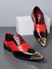 Fashionable Men's Leather Shoes, Business Casual Shoes, British Style, Comfortable Breathable Versatile Leather Shoes - Red - View 2