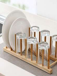 1pc Bamboo Wooden Plate Rack, Kitchen Storage Organizer For Dish, Plate, Bowl, Cup, Pot Lid And Cutting Board, Multifunctional Bamboo Drying Rack, Bookshelf, Home Kitchen Supplies - Multicolor - View 2