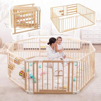 Wooden Foldable Baby Playpen, Available In Multiple Panel Configurations, Portable And Easy To Move, Creating A Comfortable Play Area Anytime, Anywhere.