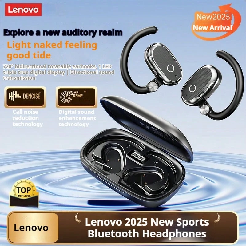 Lenovo EA366 Ear-Hook Bluetooth Headphones, Open-Back Bone Conduction, Bluetooth 5.4 Stable Connection, Sweat-Proof And Anti-Loss For Exercise, Compatible With Apple, Huawei, And Xiaomi, Black - Black - View 1