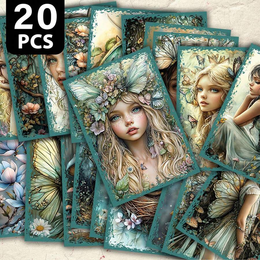 20 بطاقة بريدية بموضوع الجنيات، تتميز بتوضيحات قصص الخيال الشعبية بما في ذلك الجنيات والأقمار والمنازل الفطرية وما إلى ذلك. ظهور فارغ للكتابة والتحية. مناسبة للعطلات والأعياد والألبومات الفنية والهدايا والقرطاسية الإبداعية. بطاقات تحية بأسلوب فني أوروبي.