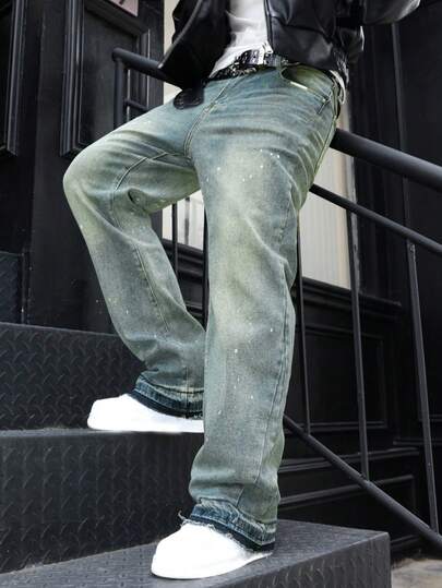 Men's Casual Water-Washed Elastic Flared Jeans