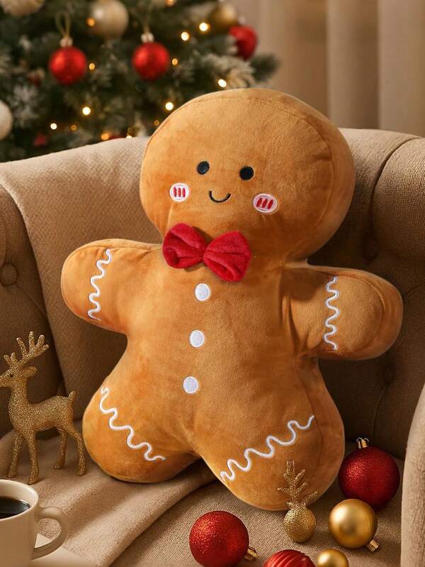 Almofada de Natal em formato de boneco de gengibre, almofada de Natal em formato de árvore de Natal, almofada preenchida em formato de Natal, adequada para decoração de sofá e cama, decoração fofa de boneco de gengibre de Natal, adequada para uso diário, festas, Natal e muito mais.