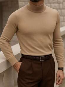 男士极简高领毛衣，休闲日常款，适合秋冬季节，长袖上衣