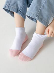 5双儿童纯色网眼短袜，男女童校袜，撞色