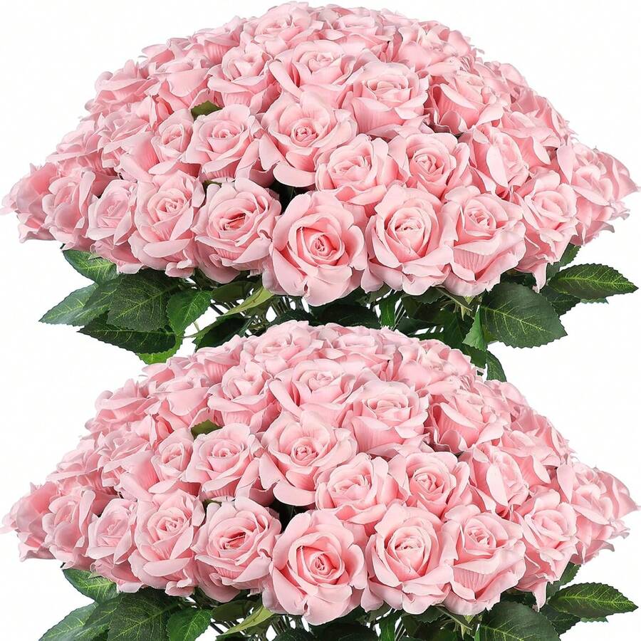 1/80支仿真玫瑰花，逼真植物，花束，适用于家居装饰、婚礼装饰、春季装饰、房间装饰、厨房、餐厅、卧室、浴室、派对装饰、新年装饰、新娘捧花、DIY花环材料、校园装饰、户外花园、情人节礼物 - 粉色 - 查看 1