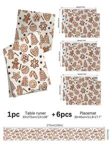 MEMNUN 1pc Merry Christmas Gingerbread Man, Gingerbread House, Candy Cane, Christmas Tree, Star, Bell, Snowflake, Heart Print Decorative Table Runner, Tablecloth, Christmas Decor, Table Decor, Home Decor, Kitchen Decor, Table Cloth Rectangle, Suitable For Kitchen, Dining Table, Home Party Decoration, Gift - Multicolor - View 15