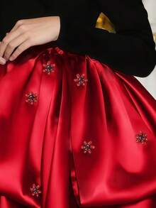 Tween Girl Burgundy Bow V-Neck Handmade Rhinestone Christmas Party Elegant Dress, Princess Dress Suitable For Girls Birthday Party, Wedding Flower Girl, Prom, Thanksgiving, Graduation Ceremony - Burgundy - View 6