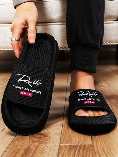 夏季新款时尚百搭纯色竖条纹单孔加厚柔软舒适EVA防滑防臭抗菌防护家用浴室户外男士拖鞋【宽脚建议购买加大码更合脚】