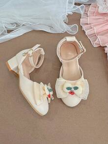 Cute Christmas Girls' Round Toe High Heel Bowknot Shoes, Great Gift For Little Girls On Christmas And New Year - Beige - View 6