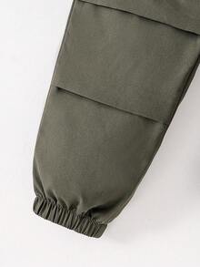 Young Boy Cartoon Print Round Neck Short Sleeve Tee And Cargo Pants Set - Black - View 7