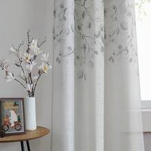 Floral Print Metallic Sheer Window Curtain Panel Rustic Living Room/Bedroom Decor 6 Grommets Top Drape Panels, Coral Red,40 X 84, 2 PK, Sparkling Farmhouse Style - 灰褐色 - 查看 12