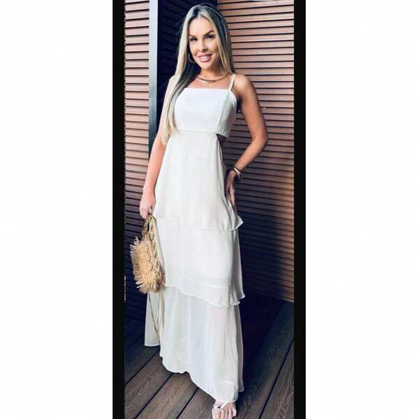 Vestido Longo de Festa Babado Para Festa de Casamento, Formatura, Aniversário Verão