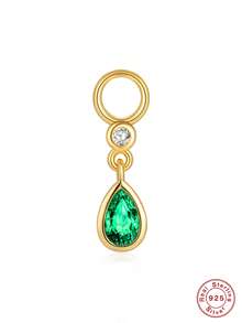 1Pc 925 Sterling Silver Earring Colorful CZ/ Moss Agate Dangle Chain Charm | Garnet Gold Plated Conch Charm| Rook Helix Cartilage Charm| Sterling Silver Natural Gemstone Addon - Silver - View 7