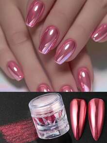1 pieza Polvo de uñas con efecto espejo metálico de color rojo rosa para Navidad, decoración de arte de uñas con polvo de inmersión estilo Y2K - Rosa Fucsia - Ver 3