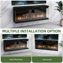 Yitahome 102cm 3 In 1 Electric Fireplace, Wall Mounted, Recessed, Freestanding Electric Fire, 12 LED Color Flame Effect, Remote Control & Real Logs, Crystal & Log Set -By GeoTower - Black - View 4
