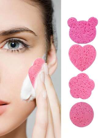 60/100片装心形洁面海绵，带收纳盒 - 天然海绵垫，适用于洗脸、清洁、去角质和卸妆 - 美容师级品质