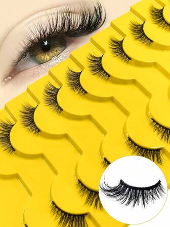 10 Pairs Of Natural Fox Eye Slim Half Eyelashes, Natural Look, 3D Fluffy Cat Eye Eyelashes, Eye Tail Extension Style, 3-10 Mm Length, Suitable For Any Occasion, Ideal Holiday Gift