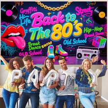 1pc Back To The 80's Backdrop 80s Party Decorations 80s Backdrop Hip Hop Graffiti Wall Birthday Party Supplies 1980 Photo Booth Props Banner - Multicolor - View 4