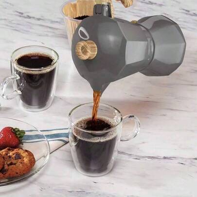 Olla Moka Espresso,Cafetera,Olla Moka de Aluminio,Olla Moka Deluxe con Asa de Madera ,Olla Octogonal de Aluminio,Cafetera Moka con Asa de Madera,Herramientas para Café