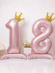 可爱生日装饰 42 英寸粉色数字气球 0-9 带皇冠 大号数字气球 装饰用品 铝箔大号数字气球 适用于生日、婚礼周年纪念派对、求婚和其他节日 - 彩色 - 查看 4