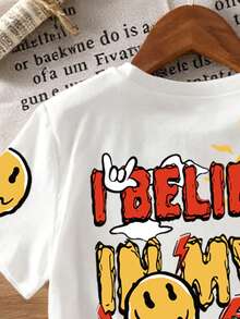 Young Boy Casual Slogan Print Short Sleeve T-Shirt, Summer - White - View 6