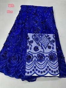 2026非洲薄纱蕾丝面料，3D立体花朵刺绣，亮片蕾丝网眼，高档非洲薄纱蕾丝面料，带亮片，高品质法式绳结设计，适合婚礼和派对面料，5码/1码