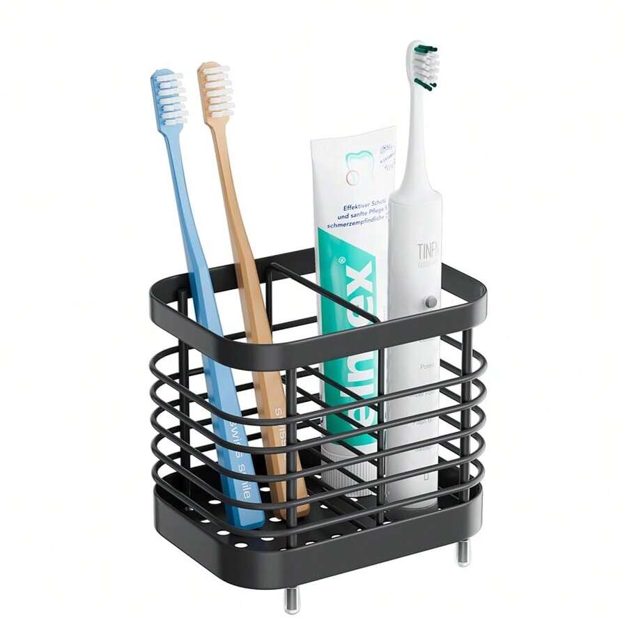 Black Toothbrush Holders Wall Mounted For Shower, Bathroom Electric Tooth Brush Holder Storage Organizer For Shower, Toothpaste Caddy Stand For Bathroom, House Essentials For New Home{Inchsize_nameinch:Inch2Slotsinch,Inchcolor_nameinch:InchBlackinch} - màu đen - Xem 1