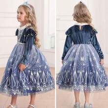 Girls Princess  Dress Up Costume Snow Queen Halloween Christmas Cosplay Party Toddler Dress Blue - 2-3年 - 查看 4