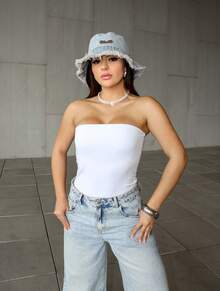 Women's Tube Top, Strapless Cropped Blouse, Basic, Spandex, Double Lining, No Padding - 白色 - 查看 2