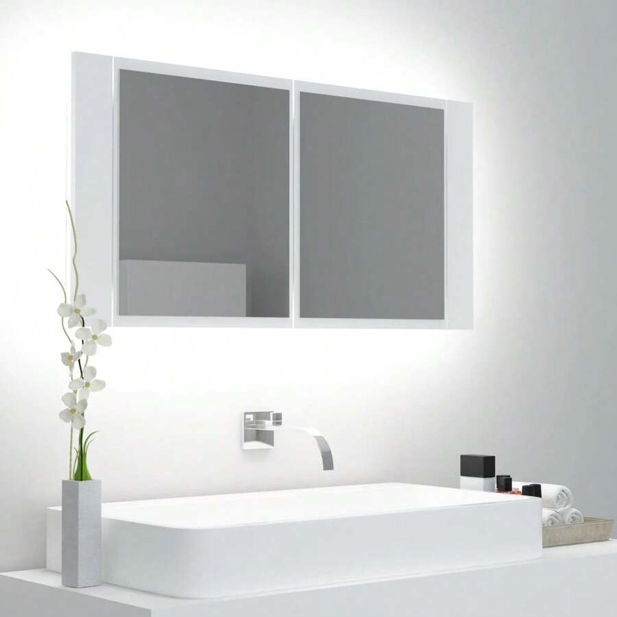 vidaXL LED-Bad-Spiegelschrank Weiß 90x12x45 Cm Acryl - Bianco - Visualizzare 1
