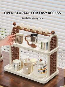 White Double-Layer Antique-Style Cup And Tea Rack, Suitable For Bedroom Cosmetics Storage Rack, Desktop Storage Rack, Kitchen Cup Holder, Water Cup And Tea Cup Holder, Kitchen Cup Storage Rack, Cup Holder, Drain Rack, Coffee Rack. - 白色 - 查看 6