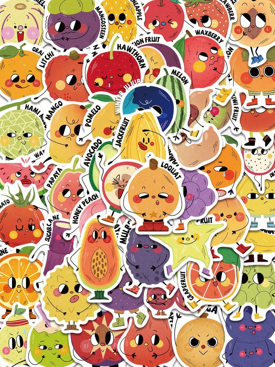 50PCS Cartoon Illustrated Style Fruit Stickers Kawaii Mixed Fruit Character Stickers Waterproof Vinyl Decal Laptop Motorcycle Luggage Snowboard Fridge Phone Car Sticker Colorful Decals Pack - Multicolor - View 1