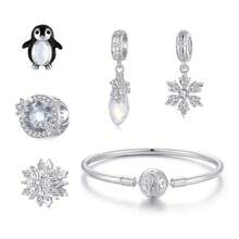 Bamoer 原创 S925 纯银吊坠 冬季雪花手链 串珠 DIY 首饰配件 纯浪漫冰雪珠 日常搭配 时尚女装首饰 - 彩色 - 查看 12