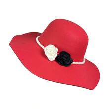 Women's Wide Brimmed Top Hats Fashion Pearl Flower Decorated Bucket Cap For Wedding Special Occasion Suitable For Home Gatherings, Holiday Decorations, School Parties, And Other Events. Must Choose Christmas And New Year Gifts - Red - View 6