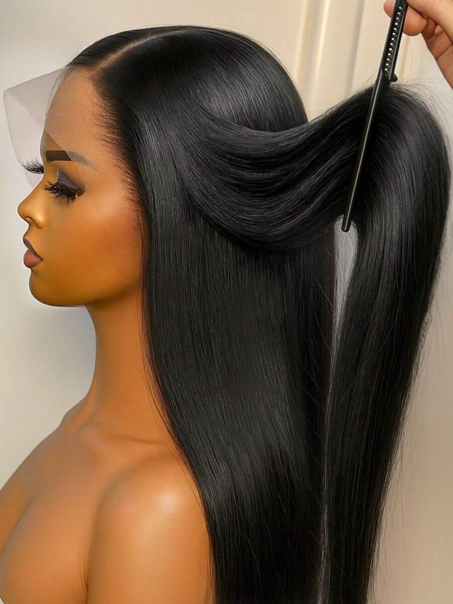 ZHUICHAO 200% Density Black Bone Straight Lace Front Human Blended Hair Wigs Pre Plucked Baby Hair 5x5/13x4 HD Transparent Lace Frontal Brazilian Hair Wig For Women - 自然色&黑色系 - 查看 1