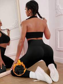 Lynfun Leggings da donna con fodera termica, pantaloni skinny a colore unico spessi, pantaloni da allenamento in vita alta per autunno/inverno, collant da yoga morbidi