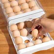 2-Tier Drawer-Style Egg Storage Container, Clear PVC Refrigerator Egg Organizer, Stackable Double-Layer Egg Holder For Fridge, Holds 32 Eggs, Keep Eggs Tidy & Fresh, Space-Saving Design For Kitchen Organization,Clear PVC Egg Storage Bin For Refrigerator, Pull-Out Design For Easy Access, 2-Tier Stackable Structure Stores Up To 32 Eggs, Perfect For Keeping Eggs Organized & Protected In Your Kitchen Premium 2-Tier Egg Storage Drawer, Clear PVC Fridge Egg Organizer With Double-Layer Stackable Design, Space-Saving Egg Holder For 32 Eggs, Ideal For Kitchen Organization & Freshness Preservation, Durable - White - View 3