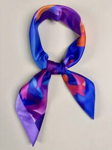 1条女士抽象几何印花丝巾，优雅缎面领巾头巾，连衣裙配饰 - 彩色 - 查看 4