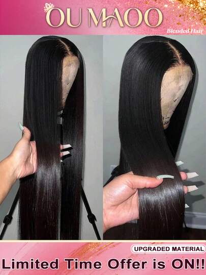 13x4 Lace Front Wigs Brazilian Virgin Hair Pre Plucked 200% Density Straight Glueless Lace Frontal Wigs Human Blended Hair For Brazilian Hair Frontal Wig HD Lace Closure Wigs With Baby Hair Natural Black