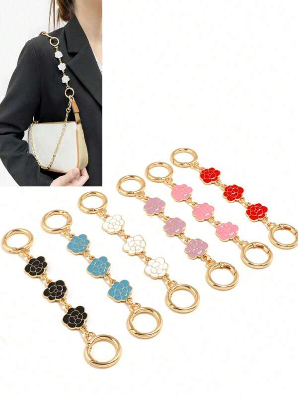 15cm/5.9in Camellia Flower Bag Strap Extension Chain Shoulder Strap Underarm Strap Bag Chain Accessory With Dual Keychains Suitable For Bag Decoration And Modification Gifts For Women